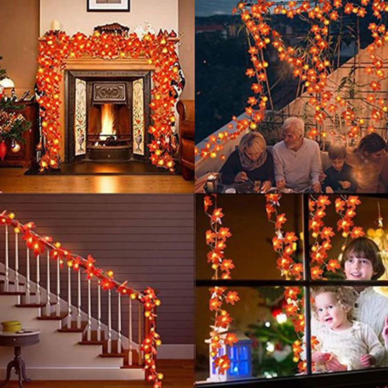 Thanksgiving Fall Artificial Maple Leaves String Lights Garland