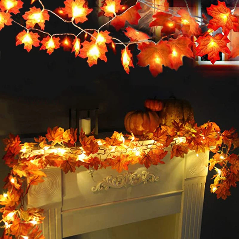 Thanksgiving Fall Artificial Maple Leaves String Lights Garland