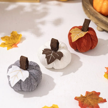 Knitted Maple Leaf & Small Pumpkin Ornaments