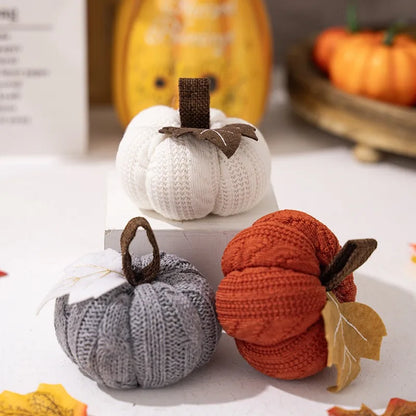 Knitted Maple Leaf & Small Pumpkin Ornaments