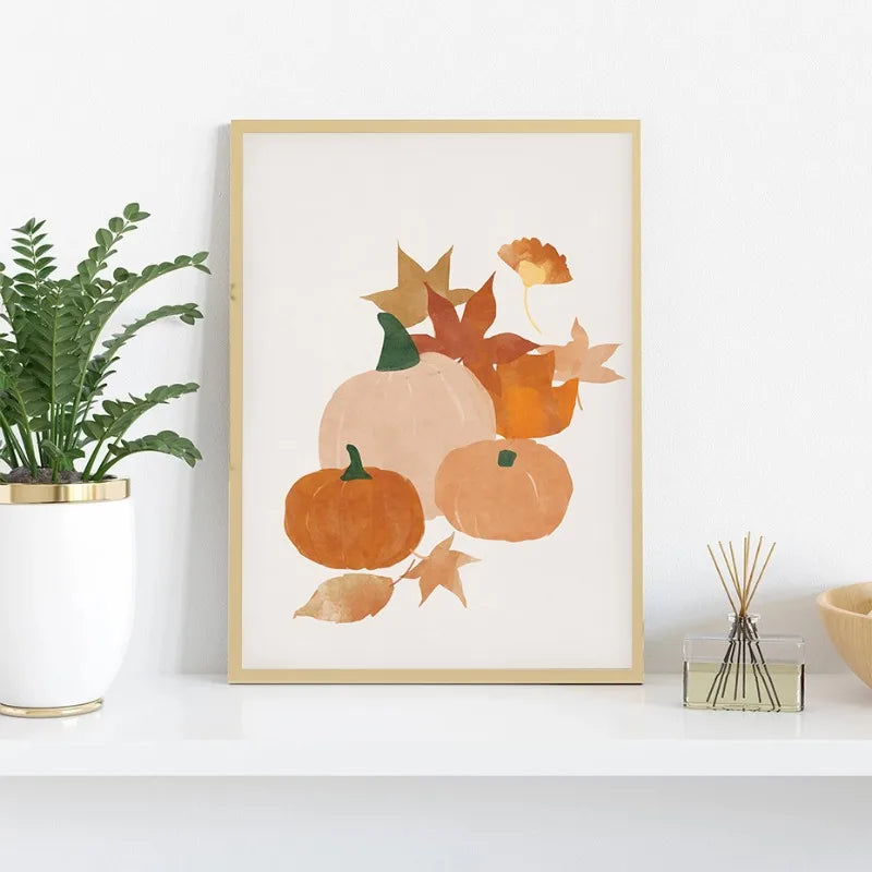 Pumpkin and Leaves Turkey Poster