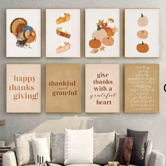 Pumpkin and Leaves Turkey Poster