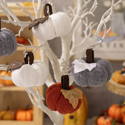 Knitted Maple Leaf & Small Pumpkin Ornaments