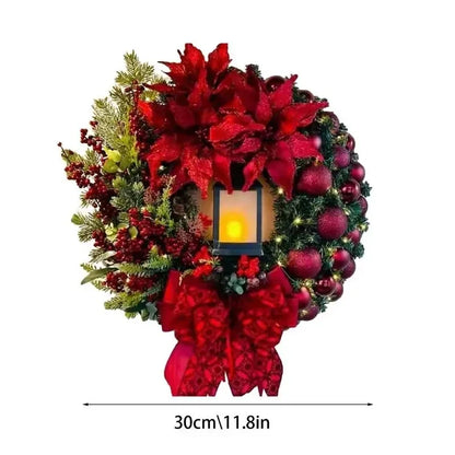 Red Flower Christmas Wreath With Lamp