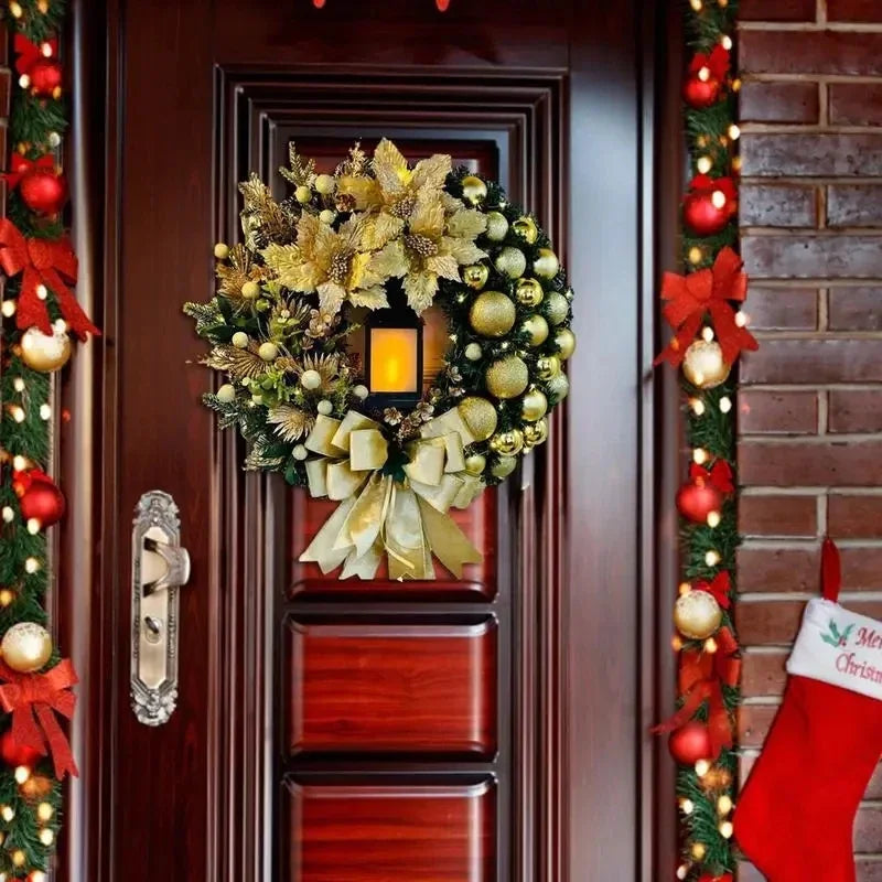 Red Flower Christmas Wreath With Lamp