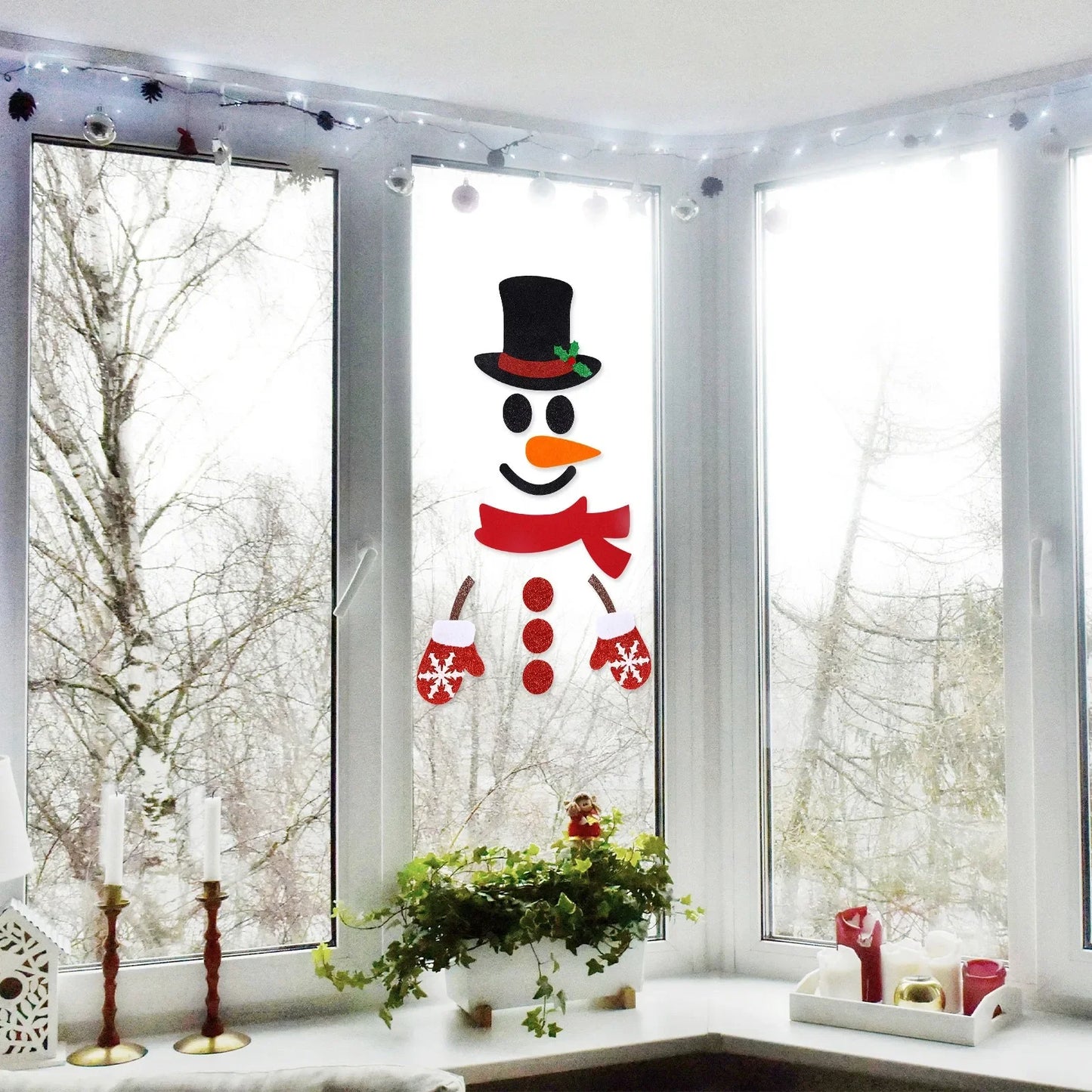 Christmas Door Window Stickers Felt Cloth Snowman Santa Claus Elk Wall Sticker Christmas Home Decoration Happy New Year 2024