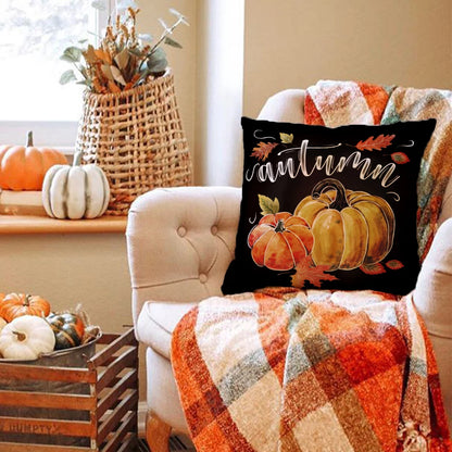 Thanksgiving Pillowcase with Pumpkin & Maple Leaf Design