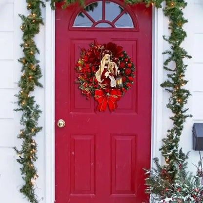 Red Flower Christmas Wreath With Lamp