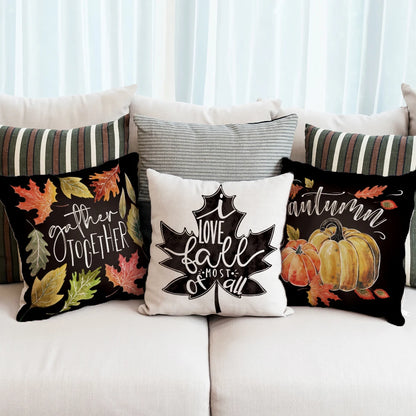 Thanksgiving Pillowcase with Pumpkin & Maple Leaf Design