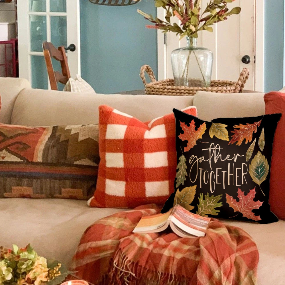 Thanksgiving Pillowcase with Pumpkin & Maple Leaf Design